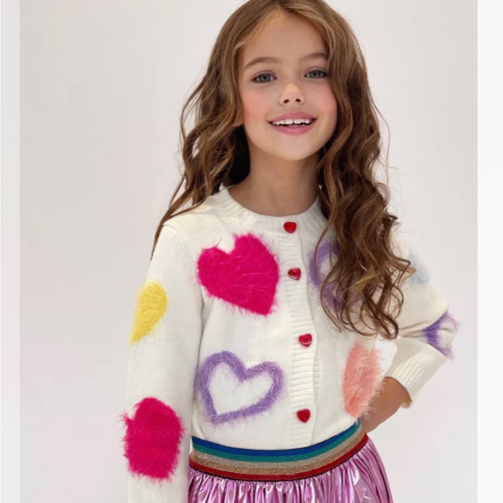 NWT Lola and the boys white fuzzy hearts cardigan